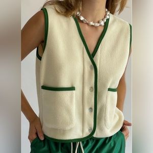 DONNI. Polar Fleece Vest in Ivory/Green